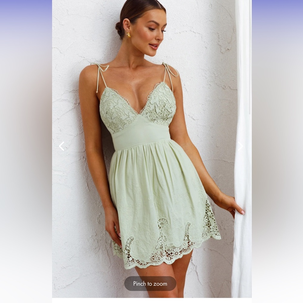 LOVERS LANE LACE TRIM TIED STRAP DRESS AVOCADO